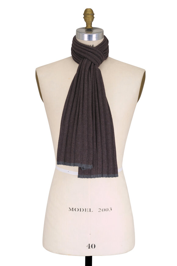 Brunello Cucinelli Brown Ribbed Cashmere Scarf - view 1
