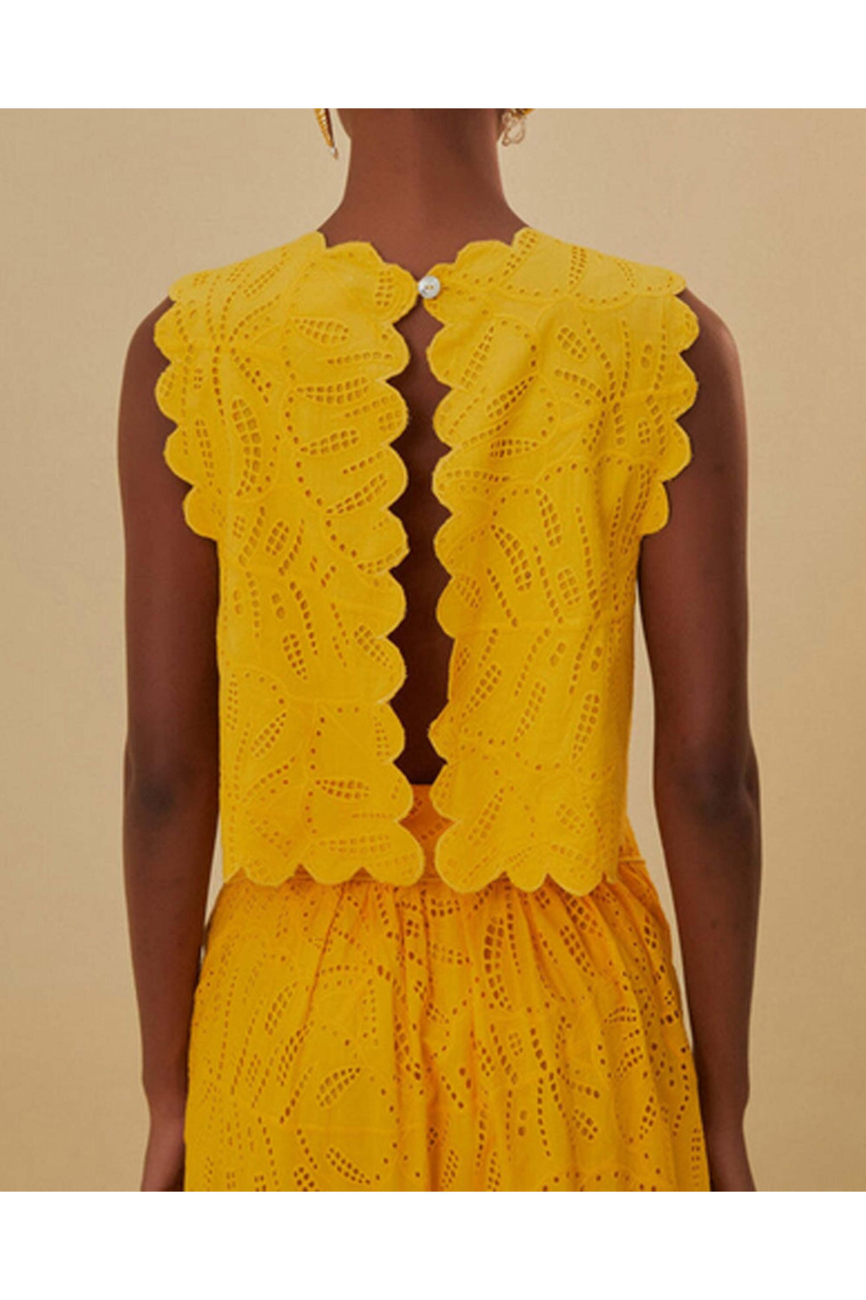Farm Rio - Yellow Monstera Eyelet Crop Top