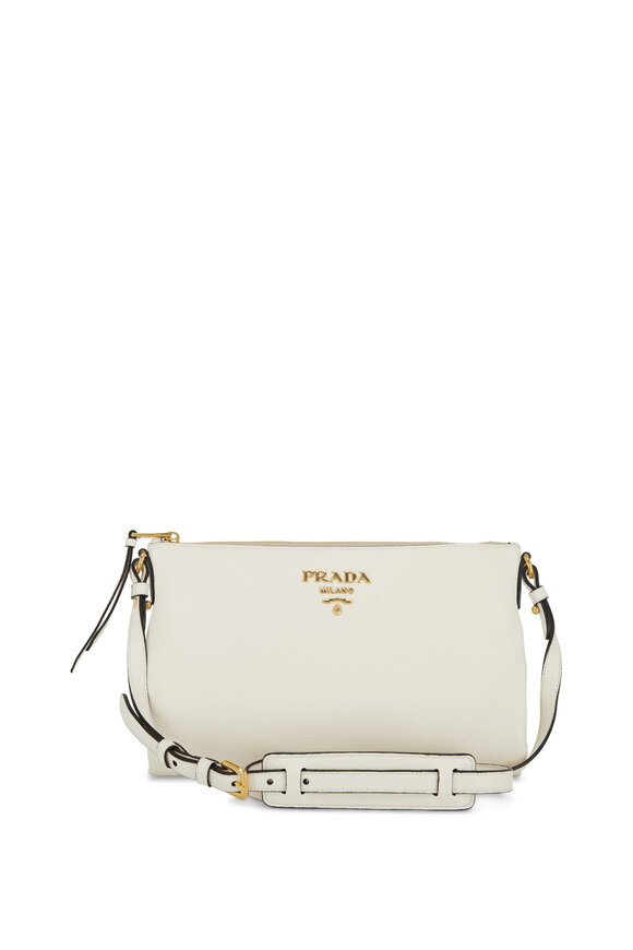 Prada - Ivory Grain Leather Zip Guitar Strap Crossbody