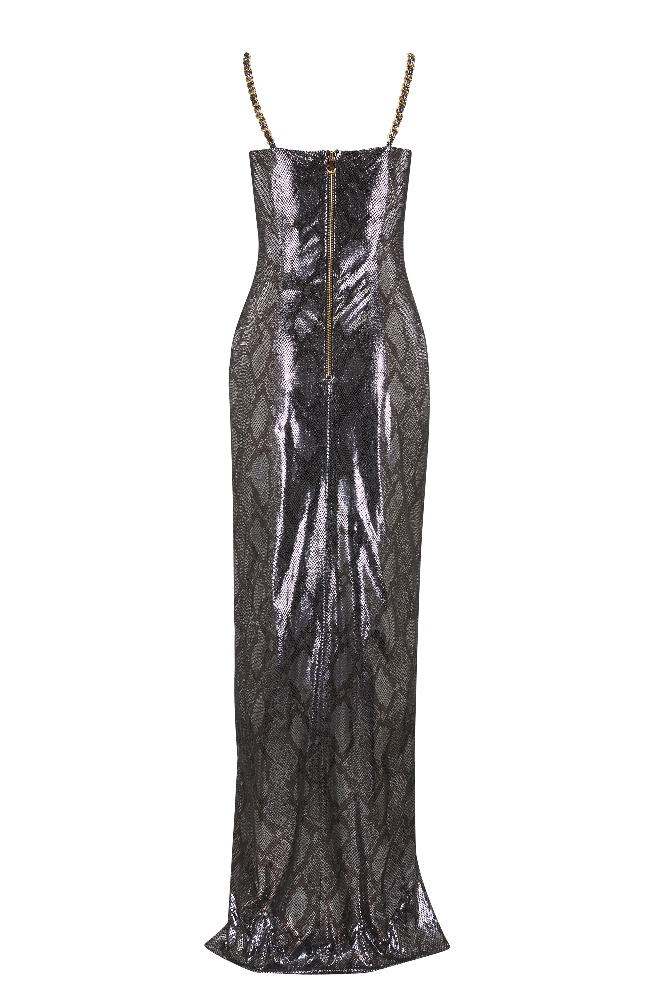 Balmain - Silver & Black Embossed Maxi Dress