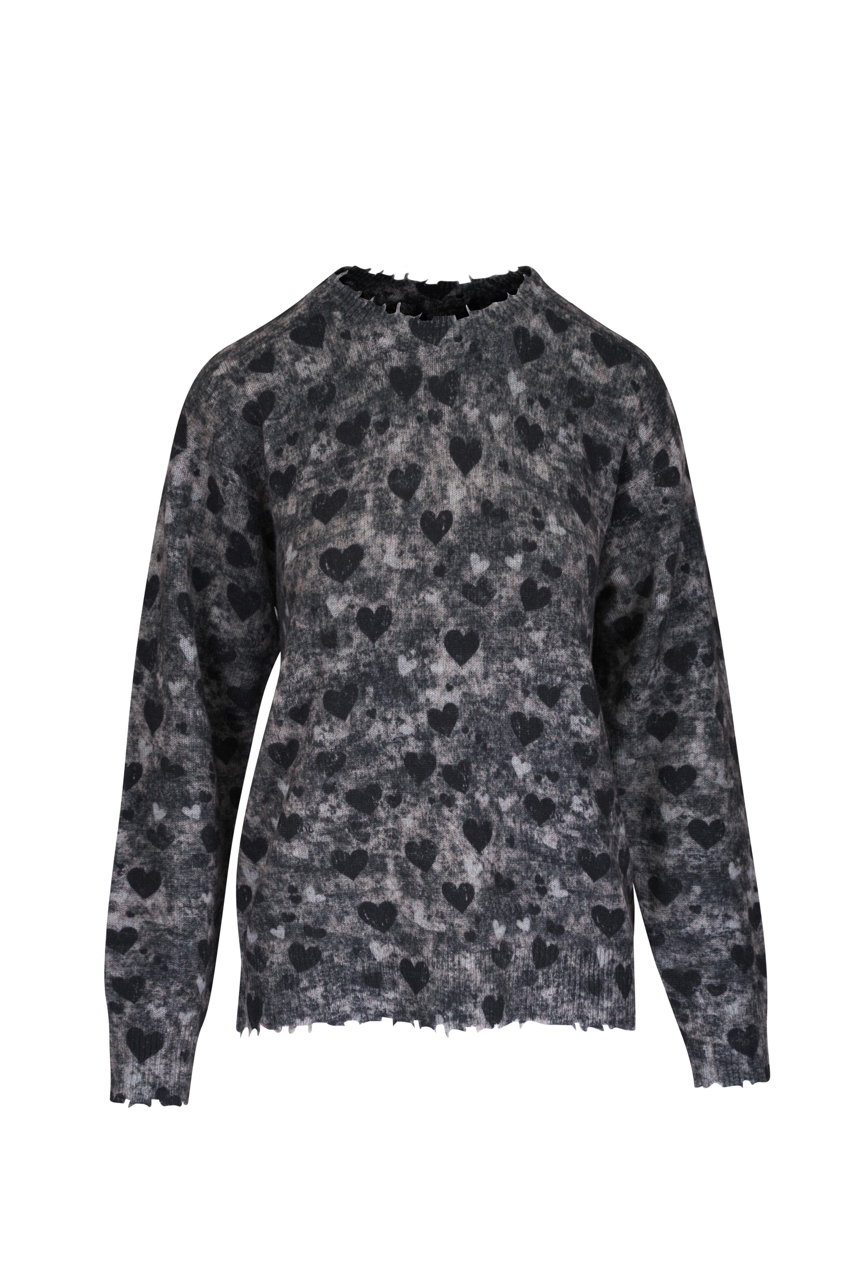 R13 - Heather Gray Printed Cashmere Boyfriend Sweater