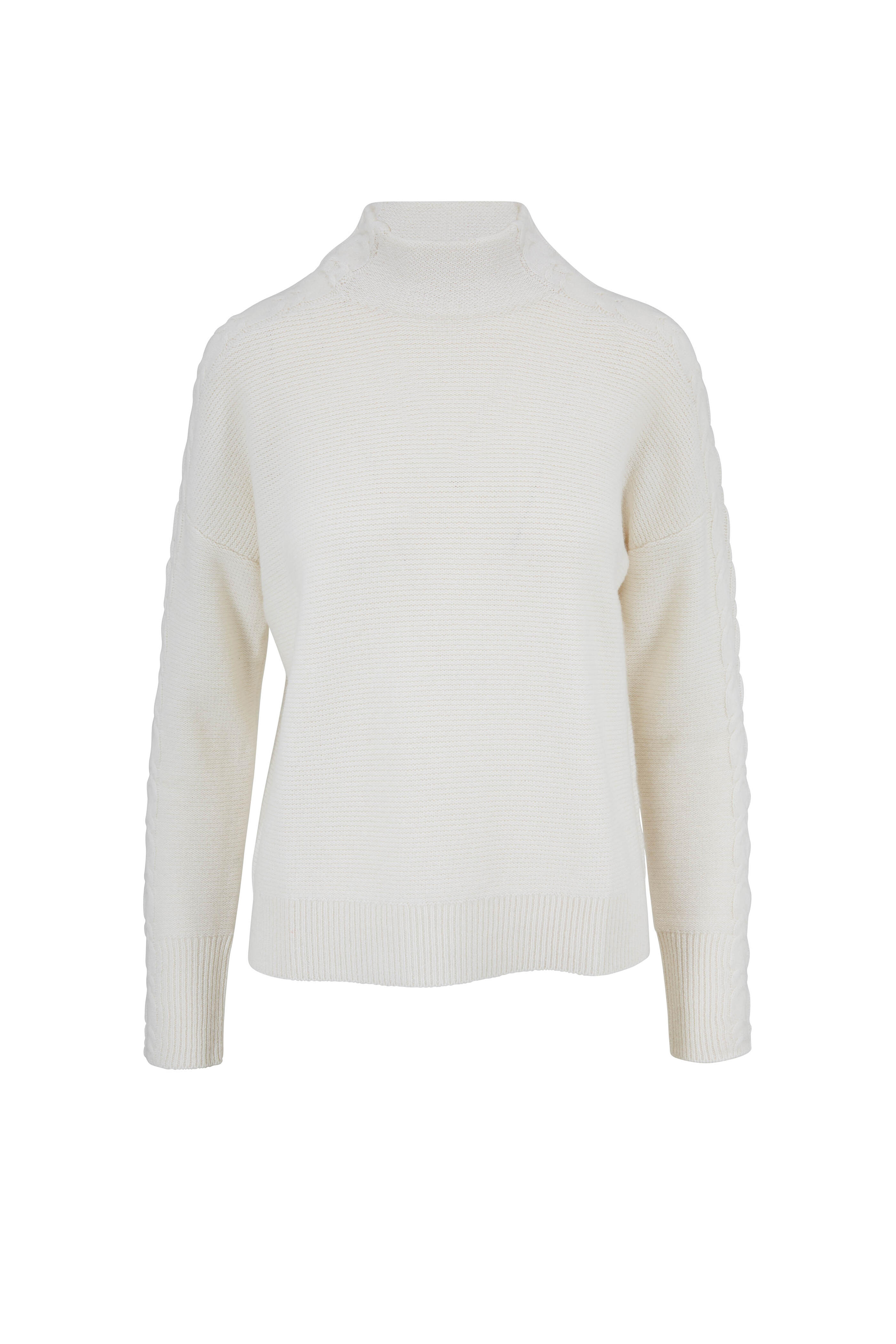 Kinross - Ivory Cashmere Mixed Rib Mockneck Sweater
