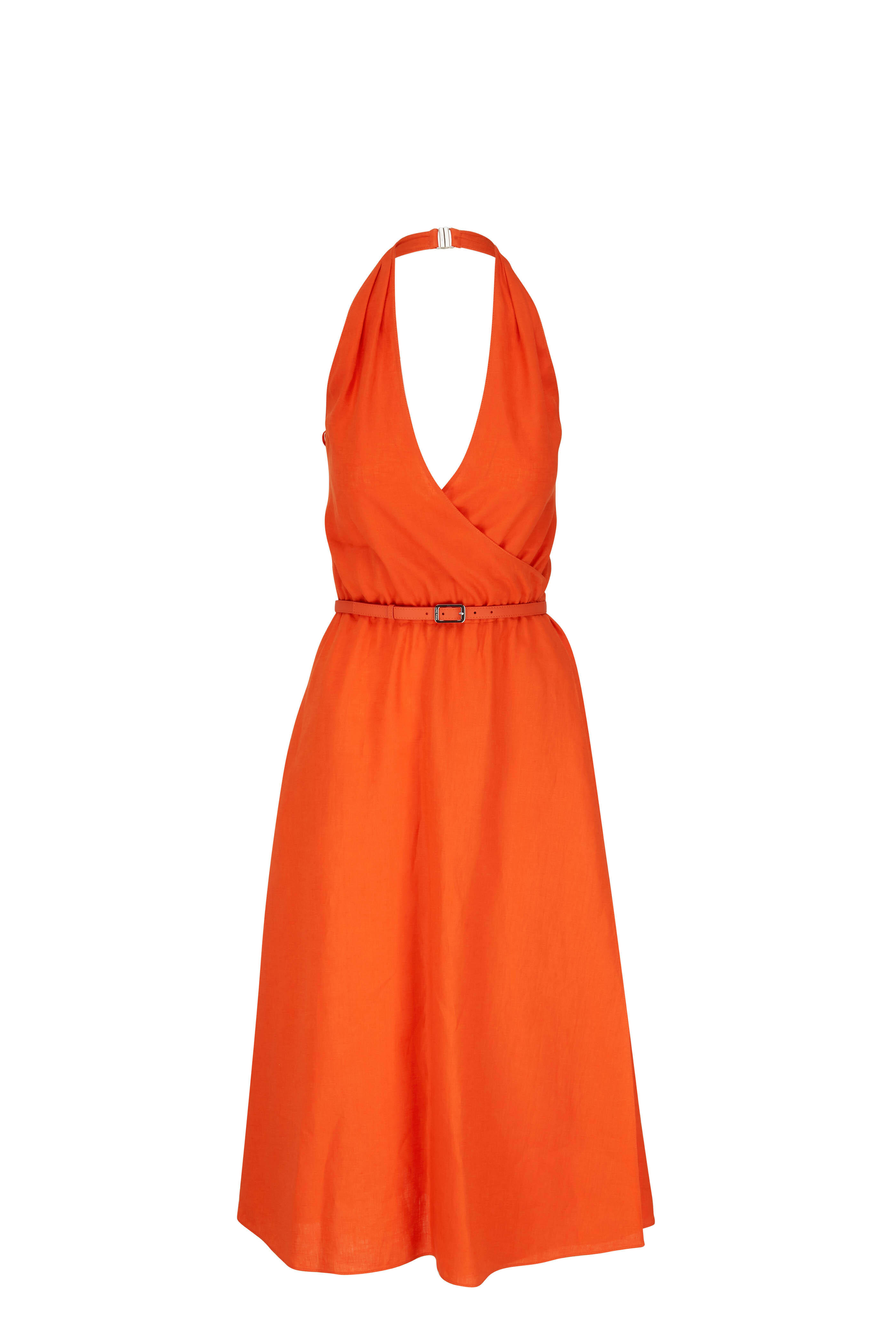 Loro Piana - Orange Belted Halter Dress | Mitchell Stores