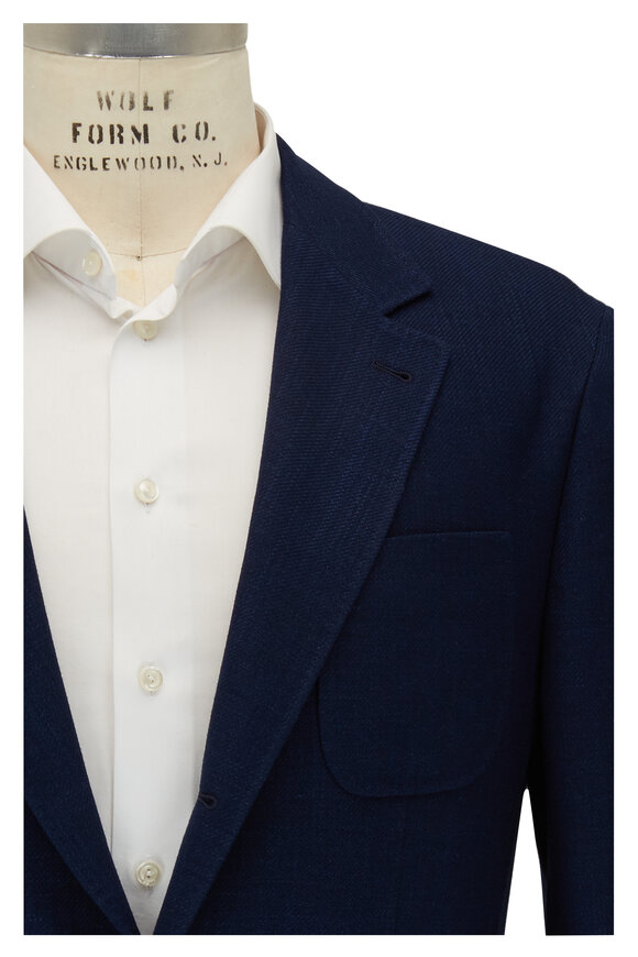 Brunello Cucinelli - Navy Textured Wool, Linen & Silk Sportcoat