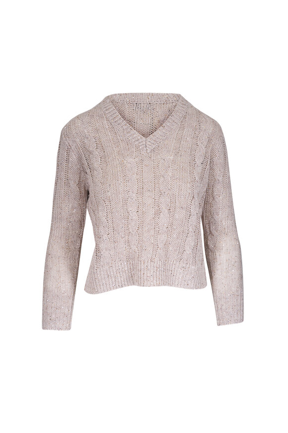Kinross Straw Sequin Cable Knit Sweater