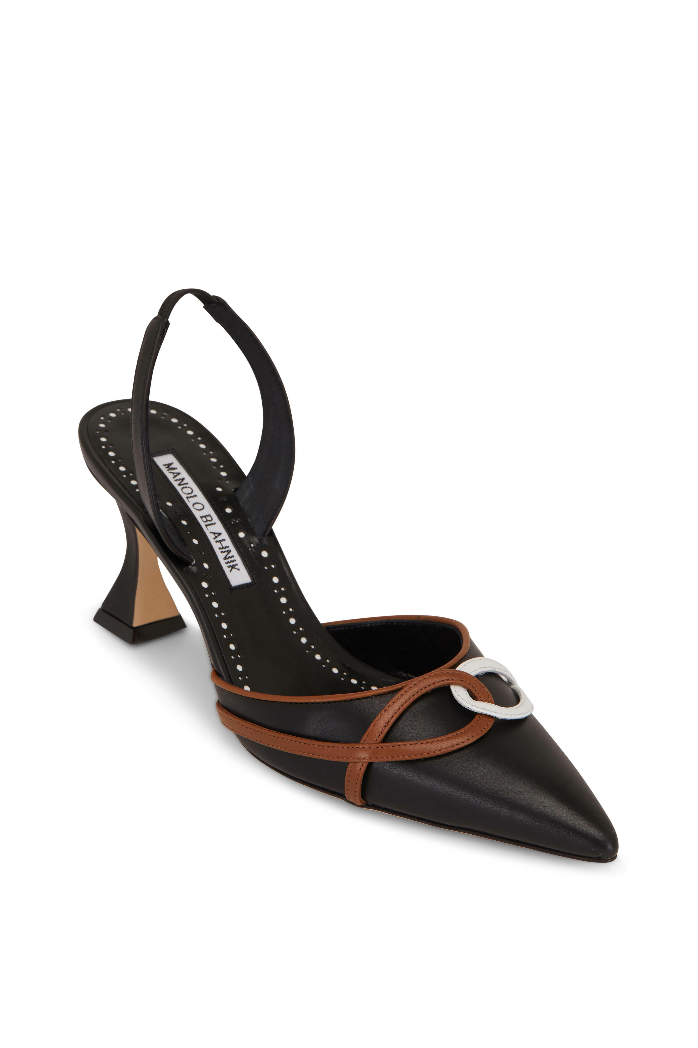 Manolo Blahnik - Vongolsli Black Leather Pointed Mules, 70mm