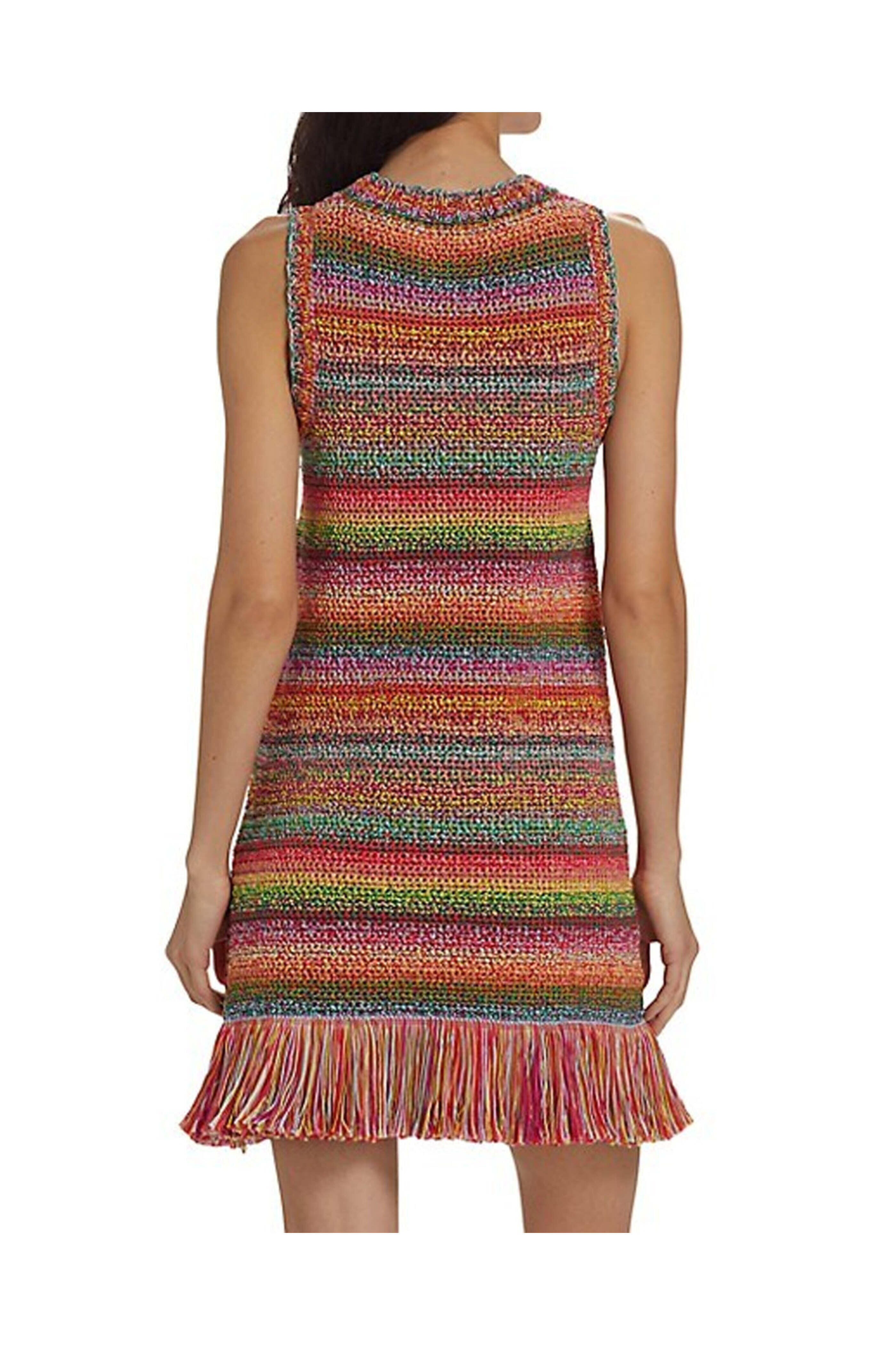 Oscar de la Renta - Multicolor Crochet Fringe Mini Dress