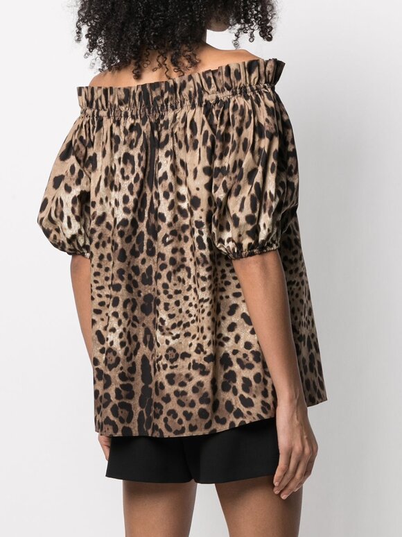 Dolce & Gabbana Animal Print Off-The-Shoulder Poplin Blouse - view 7