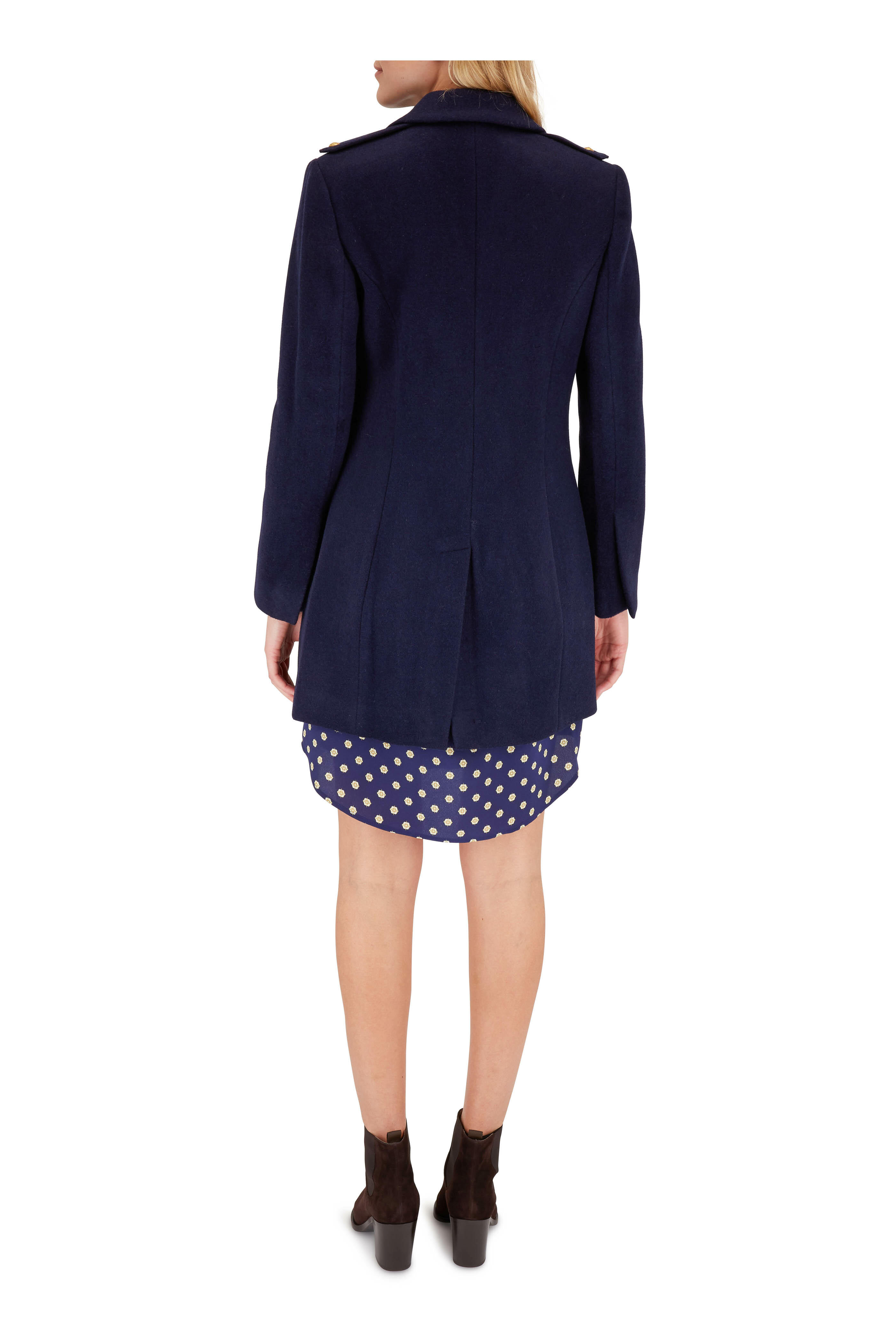 L'Agence - Stella Navy Medallion Print Silk Tie-Waist Dress