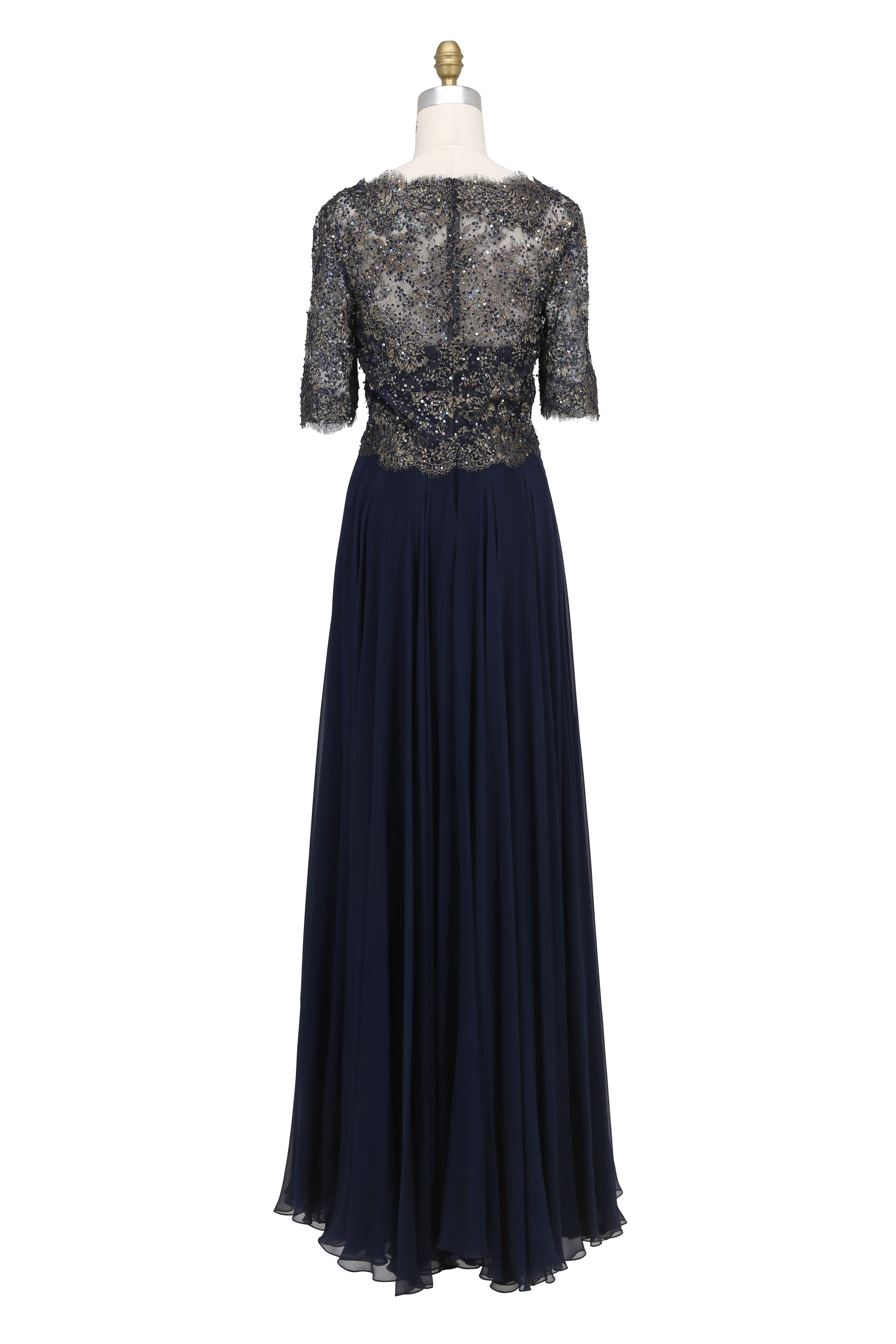 Reem Acra - Navy Blue Lace Top Gown | Mitchell Stores