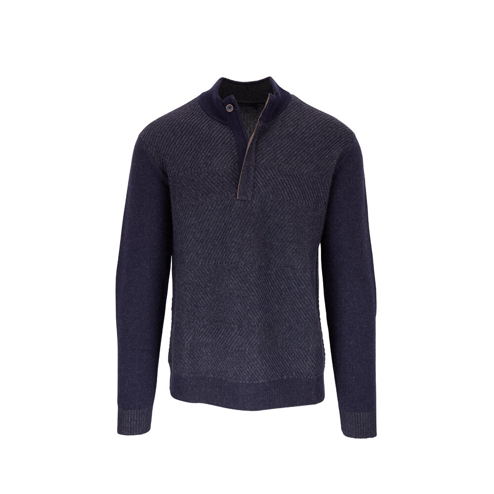 Raffi - Navy Wool & Cashmere Quarter-Zip Pullover