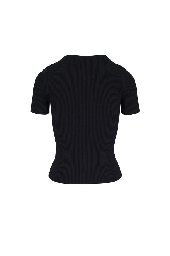 Nili Lotan Francene Black Ribbed Short Sleeve Sweater - view 2