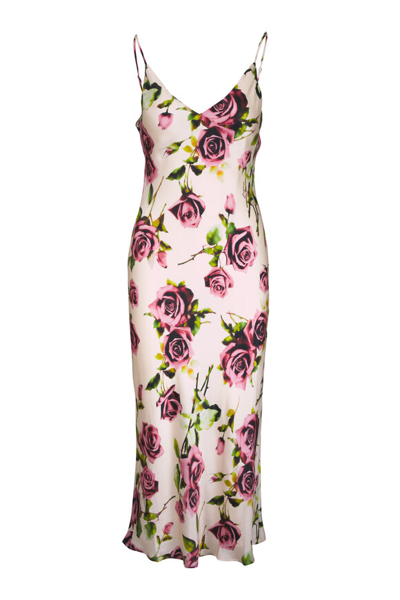 L'Agence Seridie Ecru & Mauve Romantic Rose Silk Slip Dress - view 1