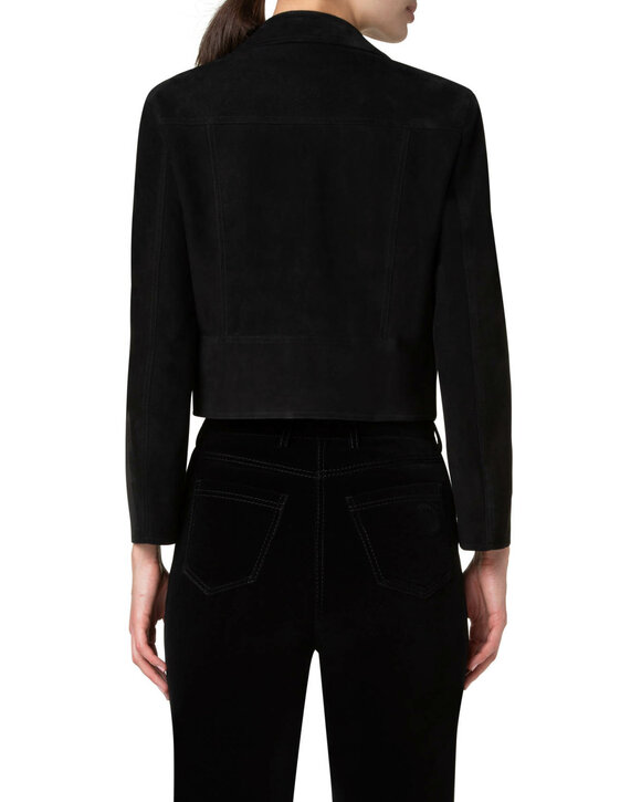 Akris Punto - Black Suede Moto Cropped Jacket