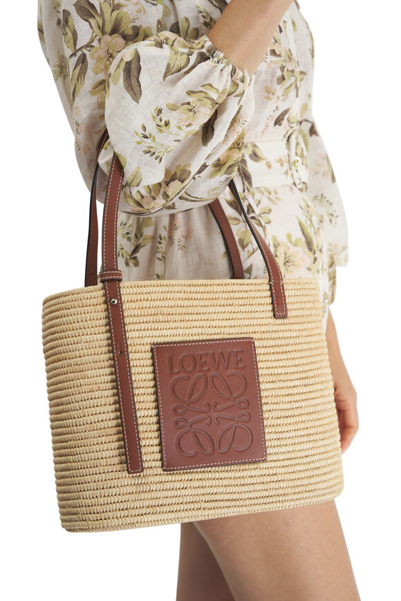 Loewe - Small Square Natural Raffia & Calfskin Basket Bag