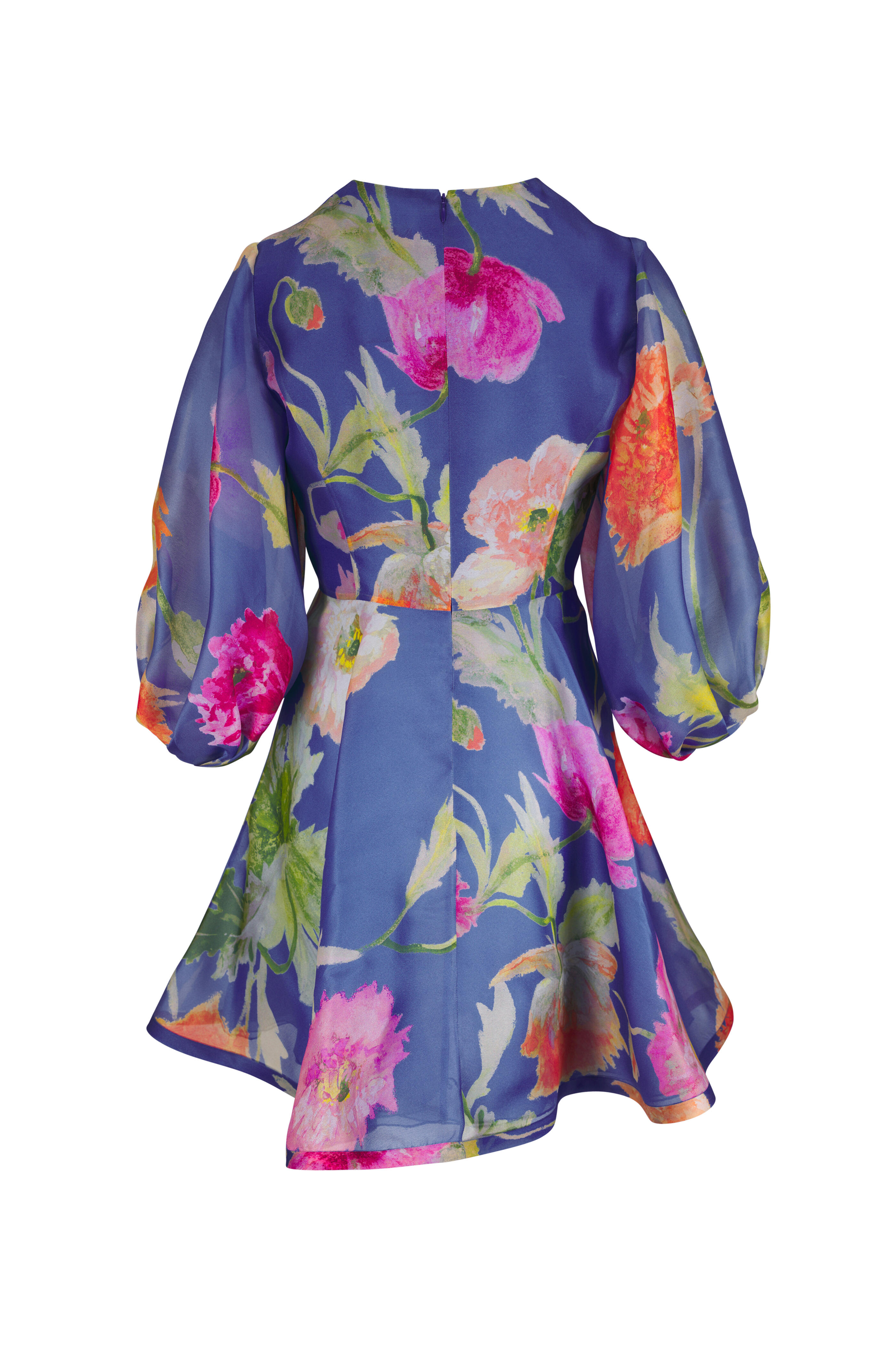 Carolina Herrera - Bluebell Multi Poppy Print Organza Mini Dress
