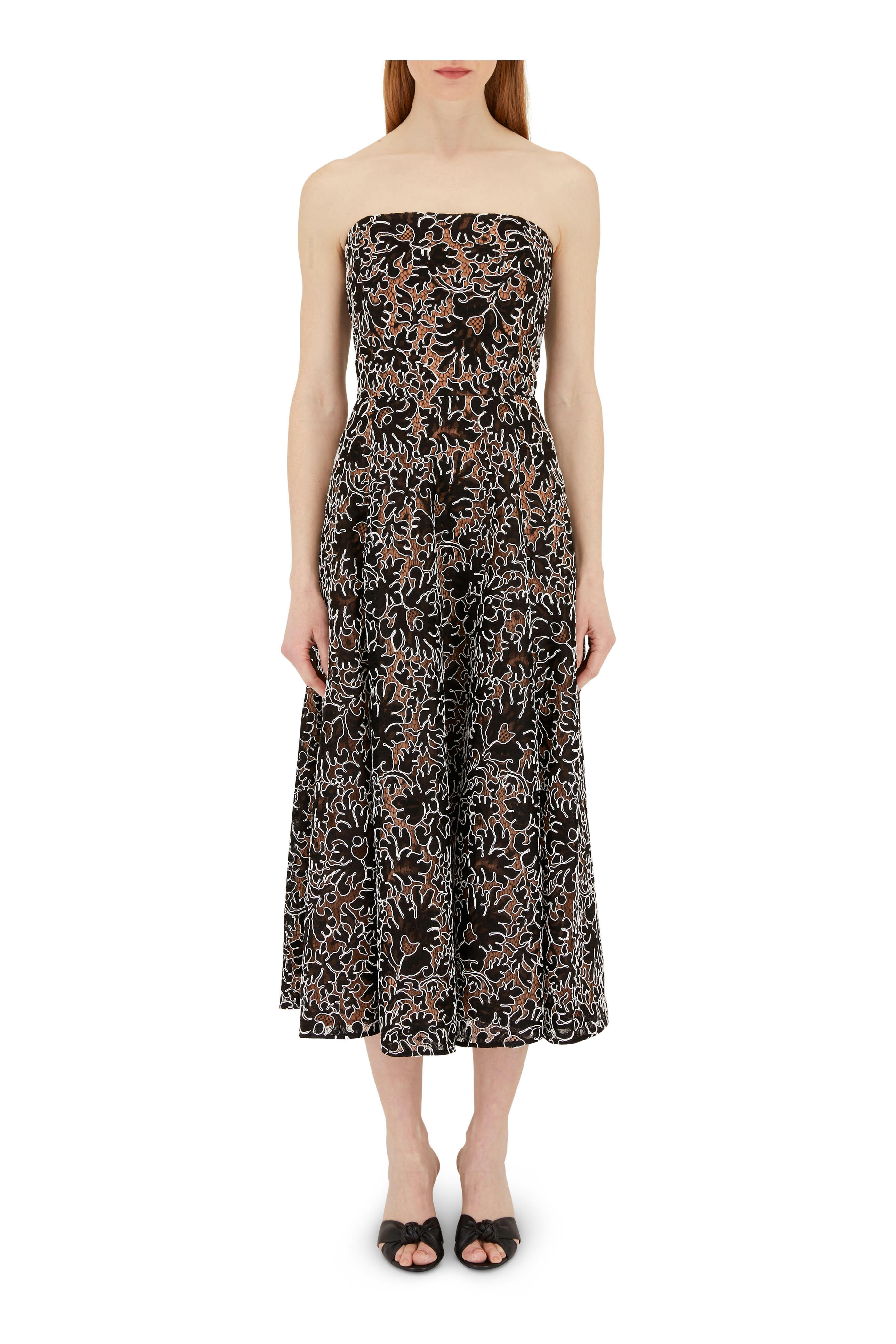 Michael Kors Collection - Black & White Lace Strapless Dress