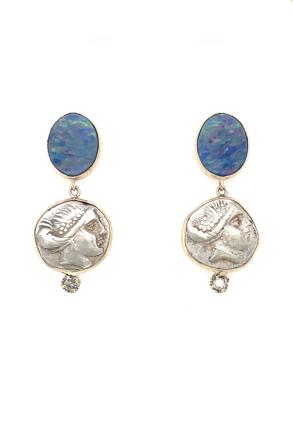 Ellen Hoffman Australian Boulder Opal & Greek Coin Earrings - view 1