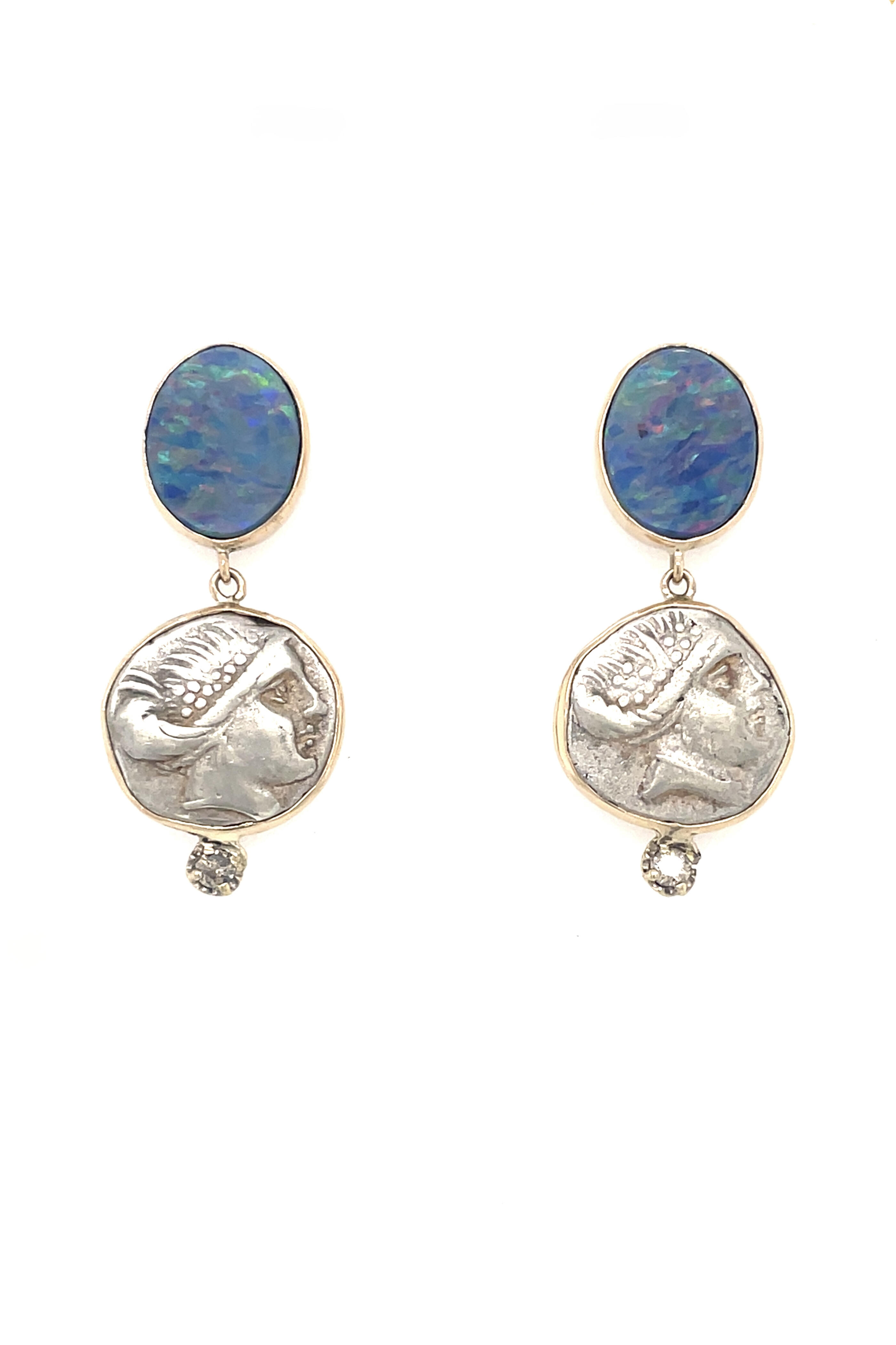 Ellen Hoffman - Australian Boulder Opal & Greek Coin Earrings - view 1