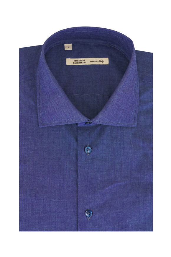 Maurizio Baldassari Marine Blue Solid Cotton Sport Shirt