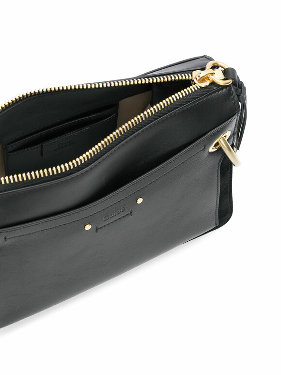 Roy Black Leather Medium Shoulder Bag