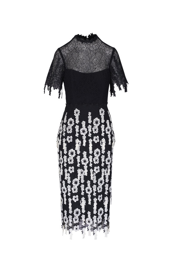 Lela Rose - Black & White Tiered Lace Midi Dress 