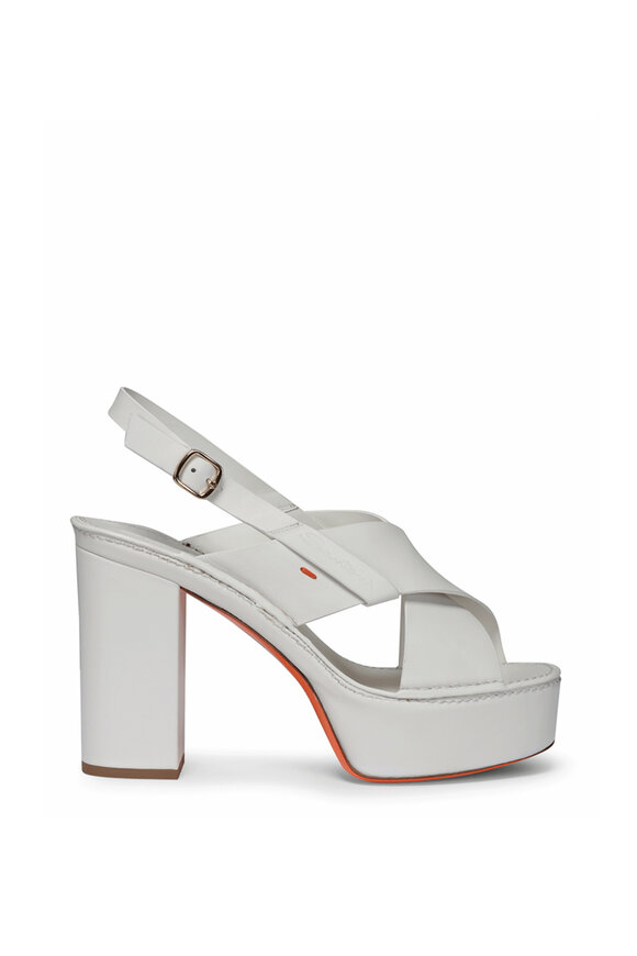 Santoni Tropez White Leather Platform Sandal - view 2