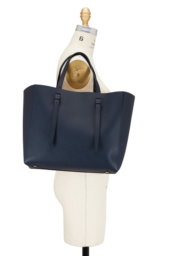 Valextra - Navy Blue Soft Leather Large Carryall Tote