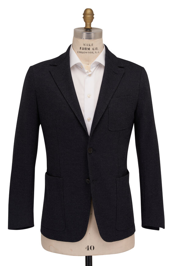 Canali - Navy & Gray Houndstooth Jersey Sportcoat