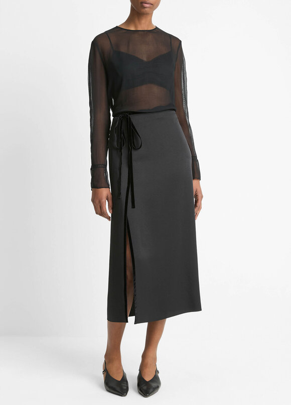 Vince - Black Velvet Trim Side-Slit Skirt