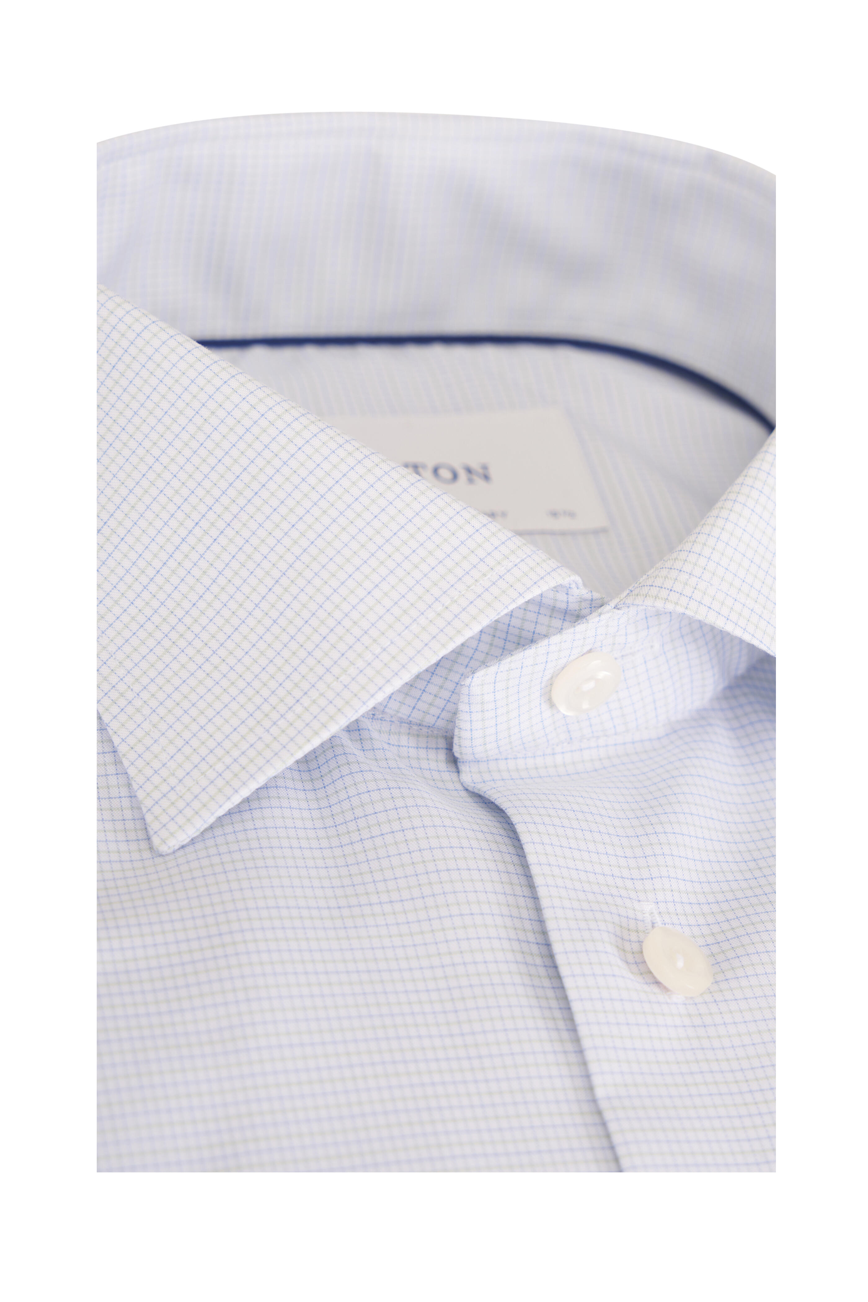 Eton - Green Mini Check Cotton Dress Shirt - view 2