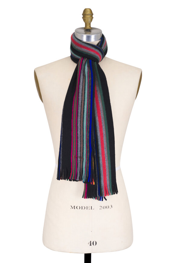 Paul Smith - Black Multistripe Merino Wool Scarf