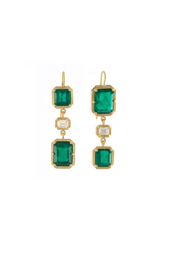 Sylva & Cie Diamond & Emerald Rectangle Drop Earrings - view 1