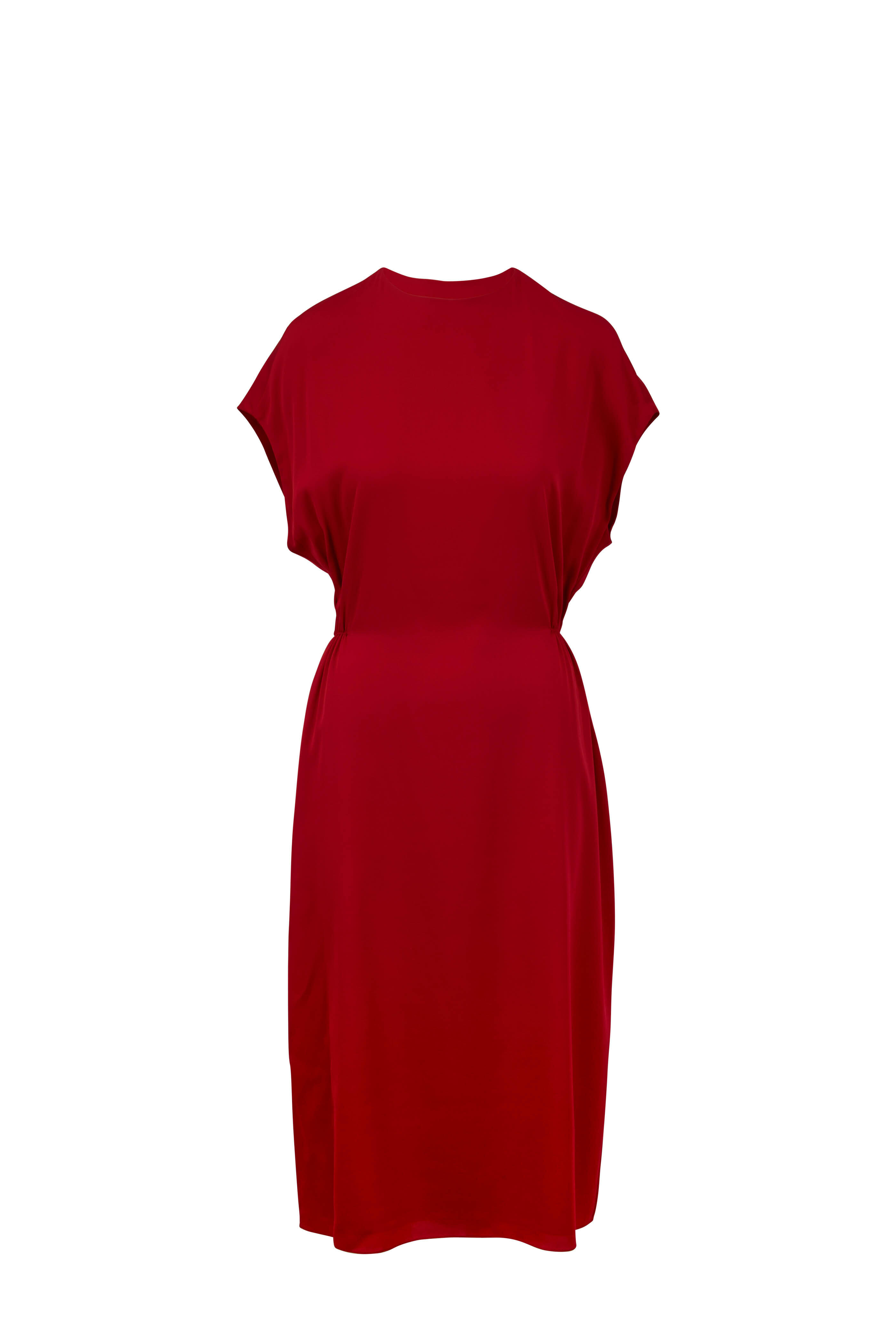 The Row - Cyde Magenta Red Tuck Waist Midi Dress