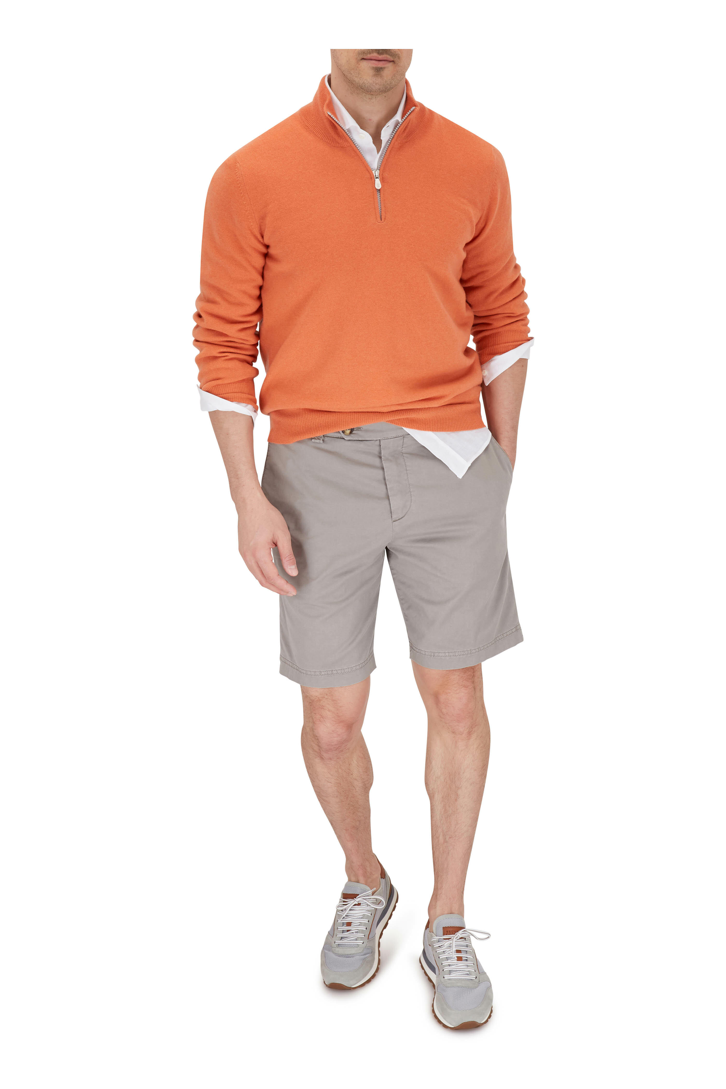 Brunello Cucinelli - Orange Cashmere Quarter-Zip Pullover