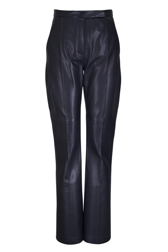 Dorothee Schumacher Sleek Statement Midnight Blue Leather Flare Pant - view 1