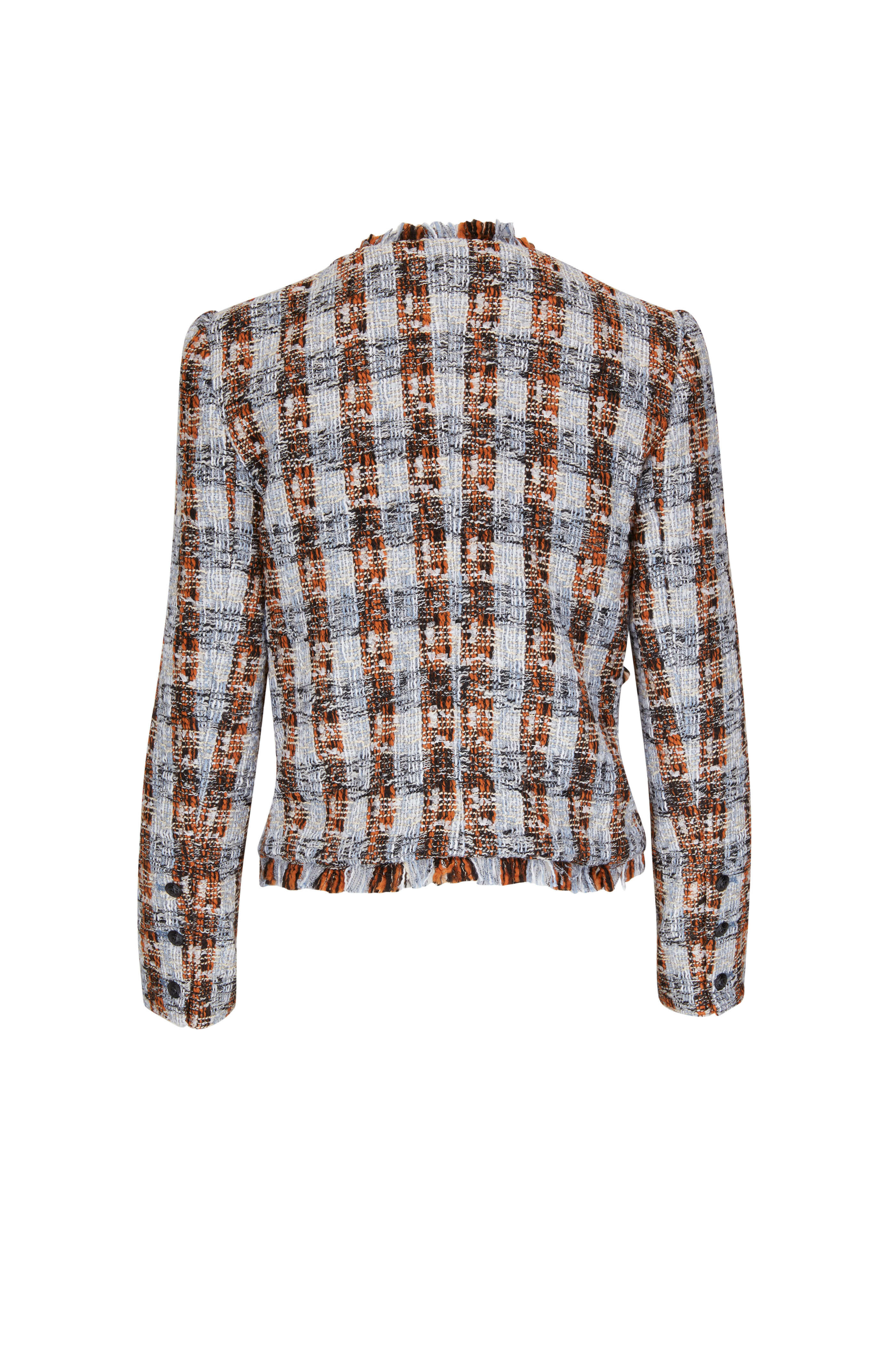 L'Agence - Angelina Blue & Orange Plaid Fringe Blazer