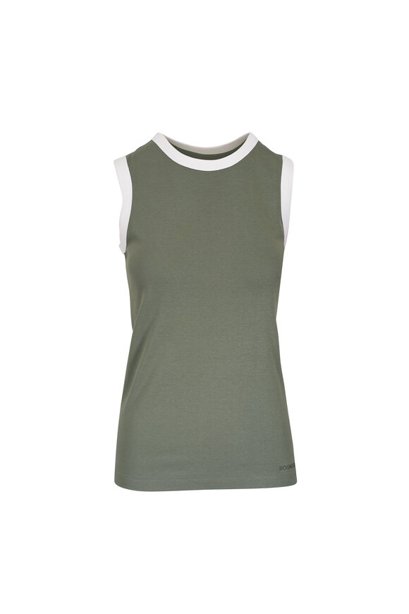 Bogner Niki Olive Green Cotton Contrast Trim Tank
