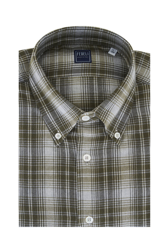 Fedeli Gray & Olive Plaid Sport Shirt