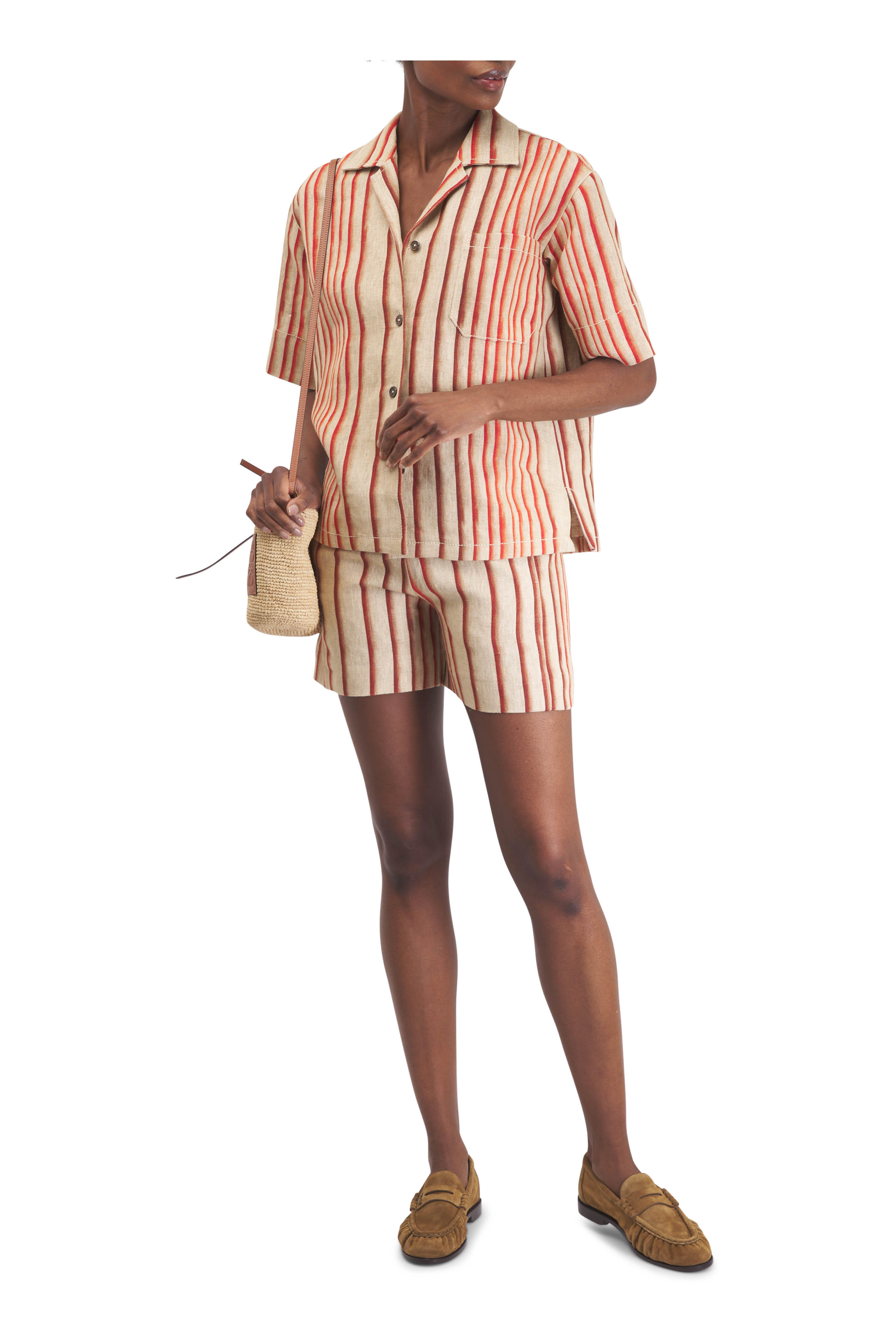 Odeeh - Auburn Degradé Stripe Linen Shorts
