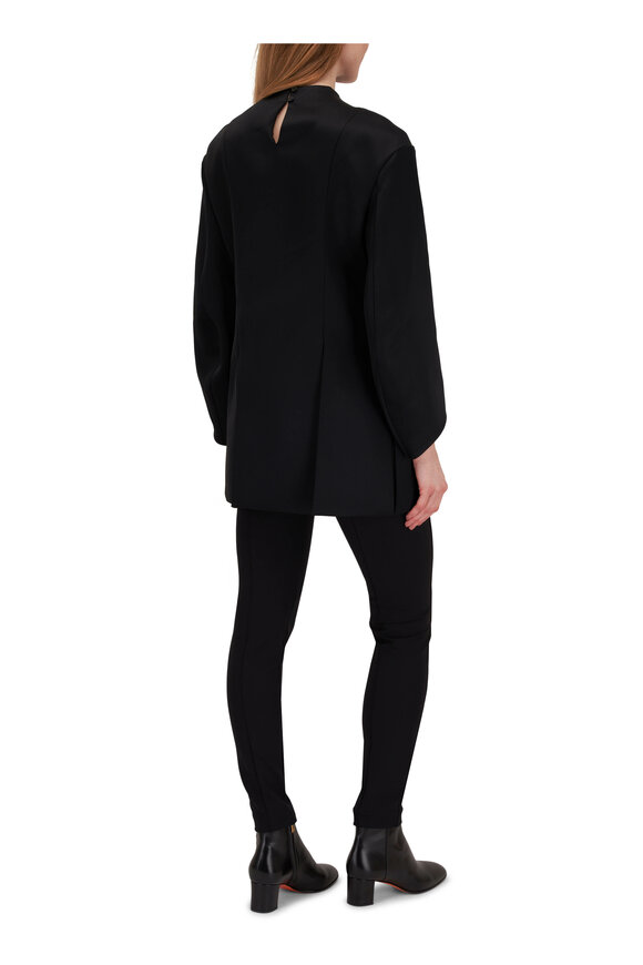 Khaite - Mahni Black Crepe Satin Funnel Neck Tunic 