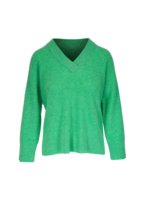 Kinross Rib Easy Vee Jade Cashmere Sweater