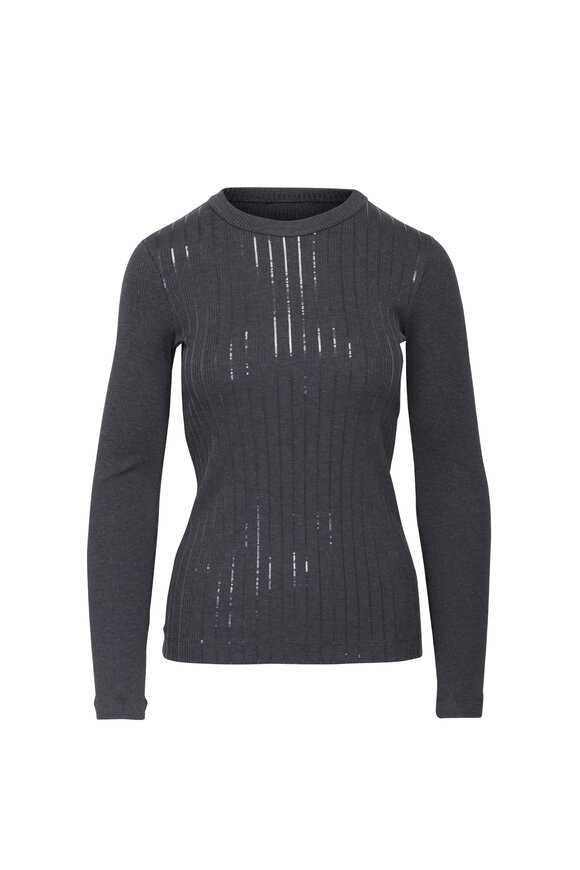 Brunello Cucinelli Anthracite Paillette Ribbed Sweater
