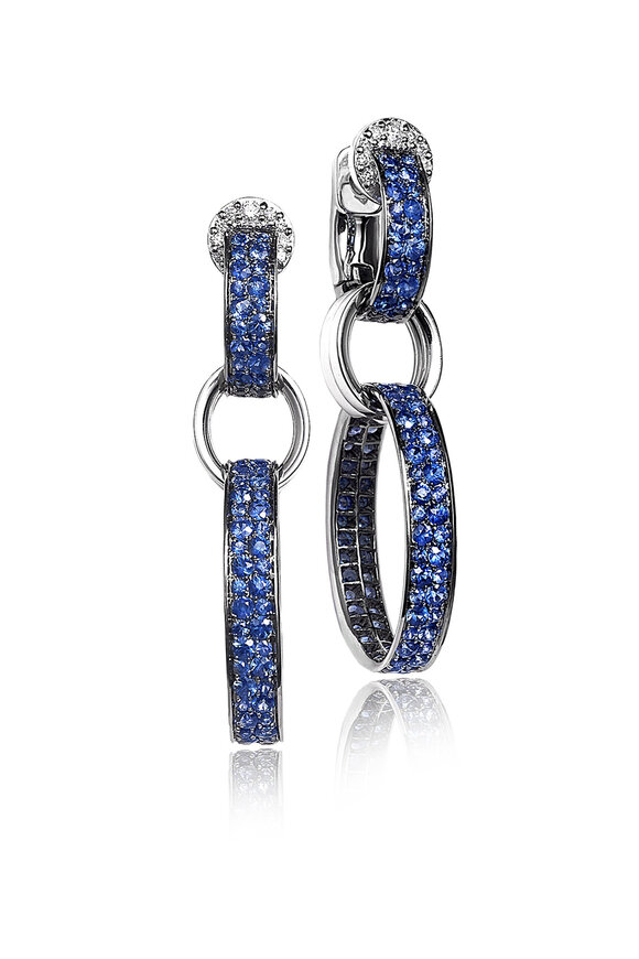 Nam Cho Modern Blue Sapphire & Diamond Link Earrings 