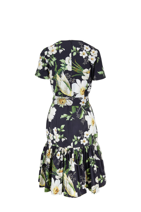 Carolina Herrera - Black Multi Floral Printed Stretch Cotton Dress