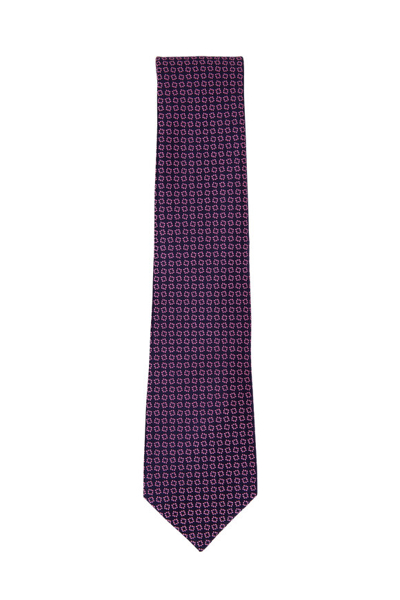 Charvet - Navy Blue & Pink Square Silk Necktie