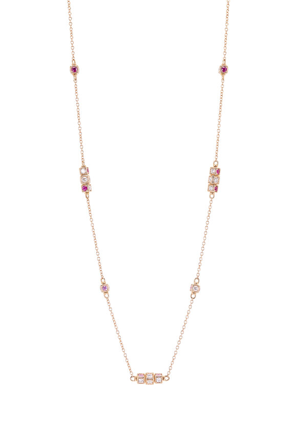 Miseno 18k Rose Gold Diamond Ruby & Sapphire Necklace