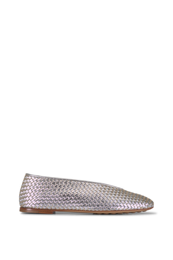 Bottega Veneta Rosa Platinum Intrecciato Leather Flat - view 3