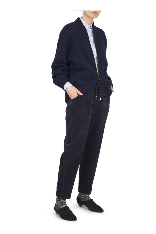 Designer outfit featuring Navy Blue Tie Waist Jogger, Allegra Black Leather Mule, 30mm and 1 other piece