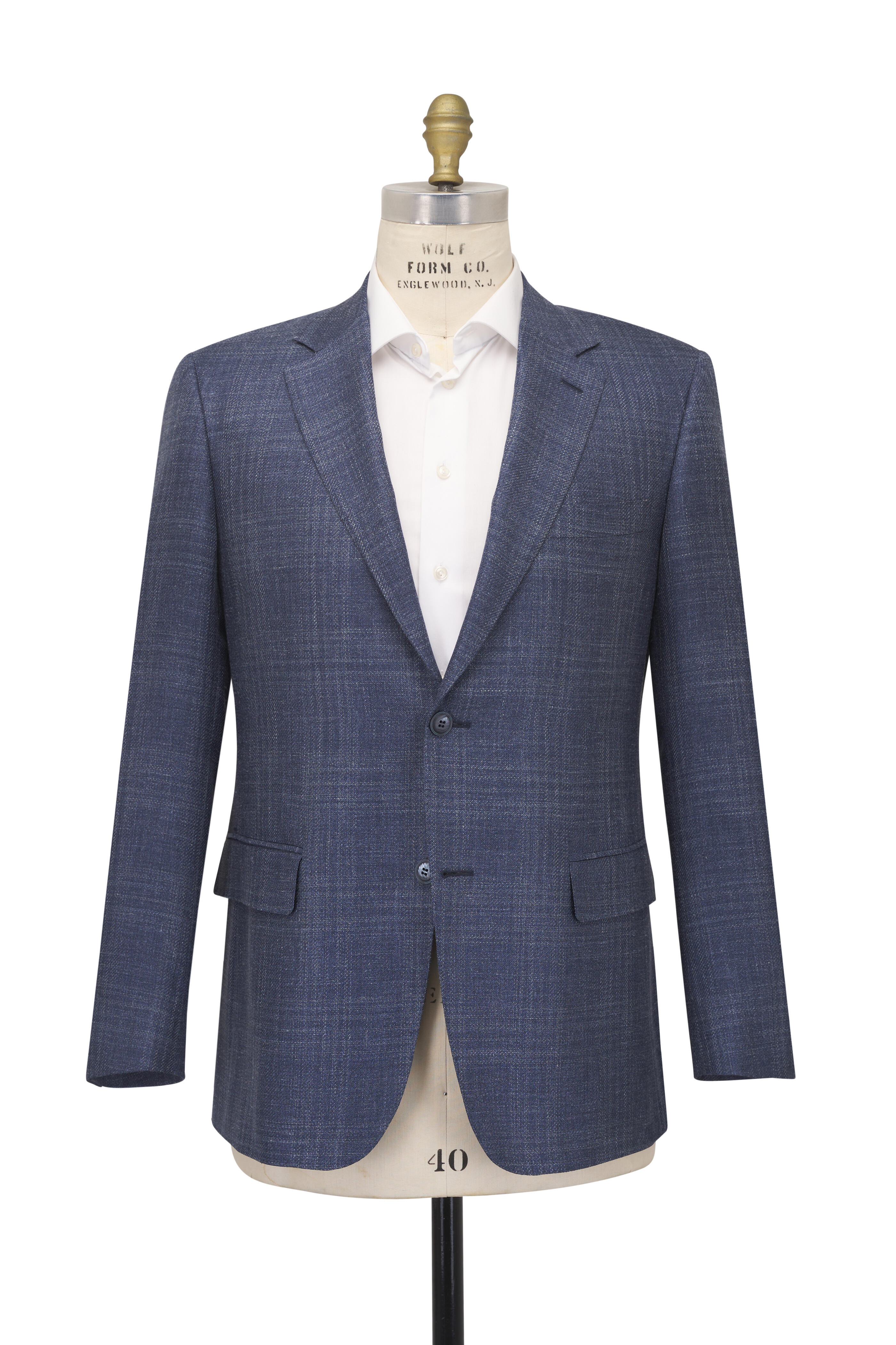 Canali - Navy Subtle Plaid Wool, Silk & Linen Sportcoat